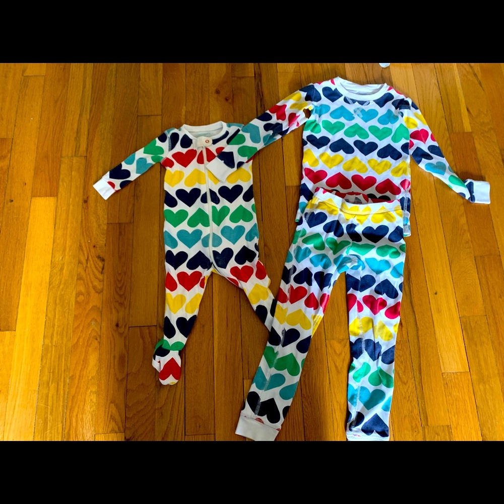 Primary rainbow heart pajamas